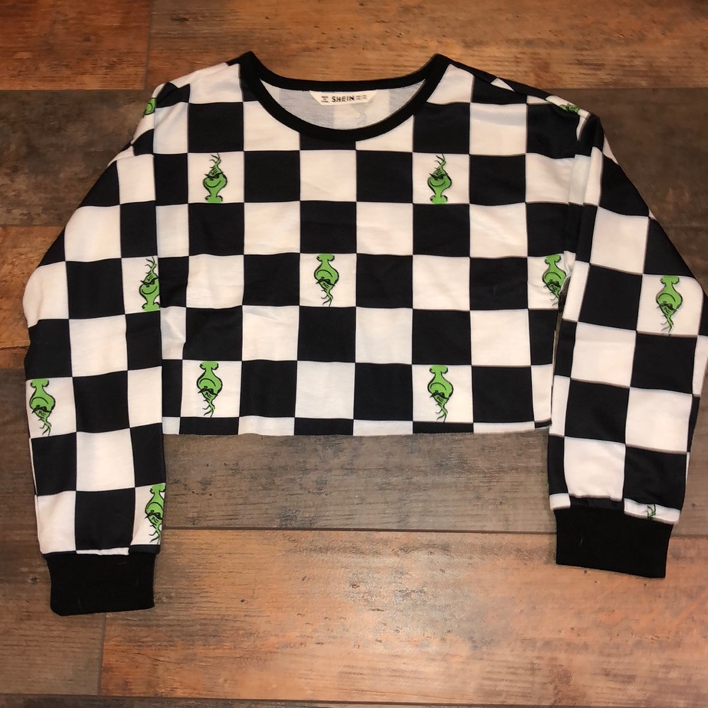 Kids cropped checkered grinch sweatshirt
